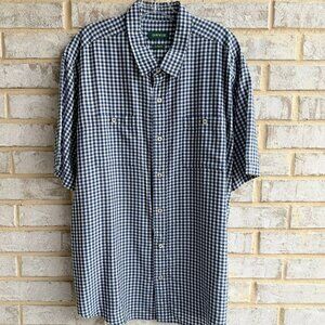 ORVIS Short Sleeve Button Up Collared Blue/White Gingham Shirt Men's Size XL